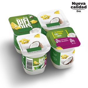 DIA BÍFIDUS cremoso con piña y coco 0 % pack 4 unidades 125 gr