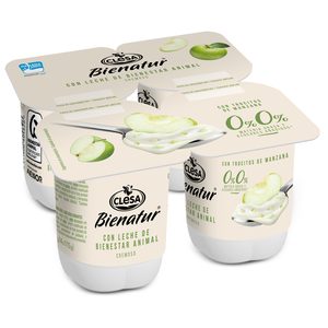 CLESA Bienatur yogur desnatado con manzana pack 4 unidades 115 gr